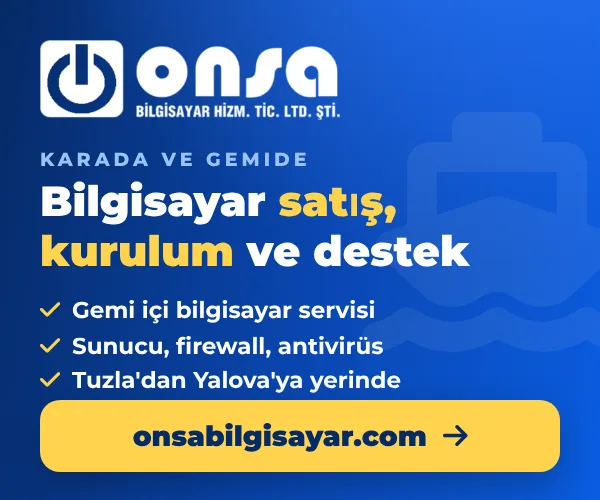 Onsa Bilgisayar: karada ve gemide bilgisayar satış, kurulum ve destek; gemi içi bilgisayar servisi, sunucu, firewall, antivirüs. Tuzla'dan Yalova'ya yerinde servis